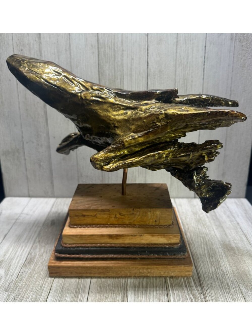 Vtg Driftwood The Golden Stump Coated Sculpture w/ Wood Base Home Decor 11" L